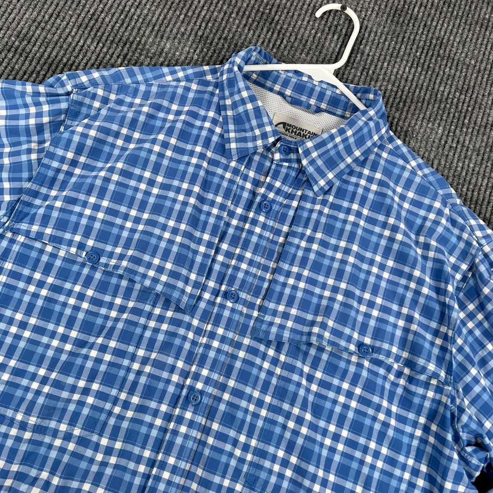 Mountain Khakis Shirt Mens XL Extra Large Blue Plaid Long Sleeve Button Up Hike
